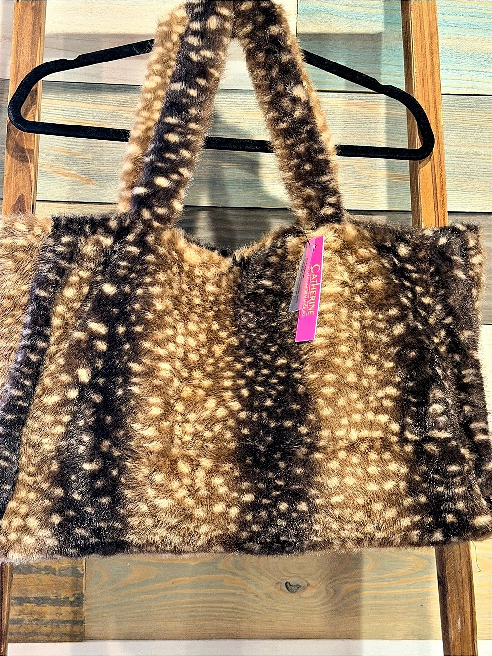 Catherine Malandrino Faux Fur Tote in Brown & Black NWT